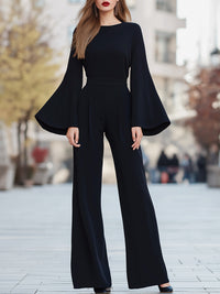 Black Wide-Leg Jumpsuit With Flared Sleeves