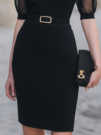 High-neck, Sheer Sleeve, Fitted Dress