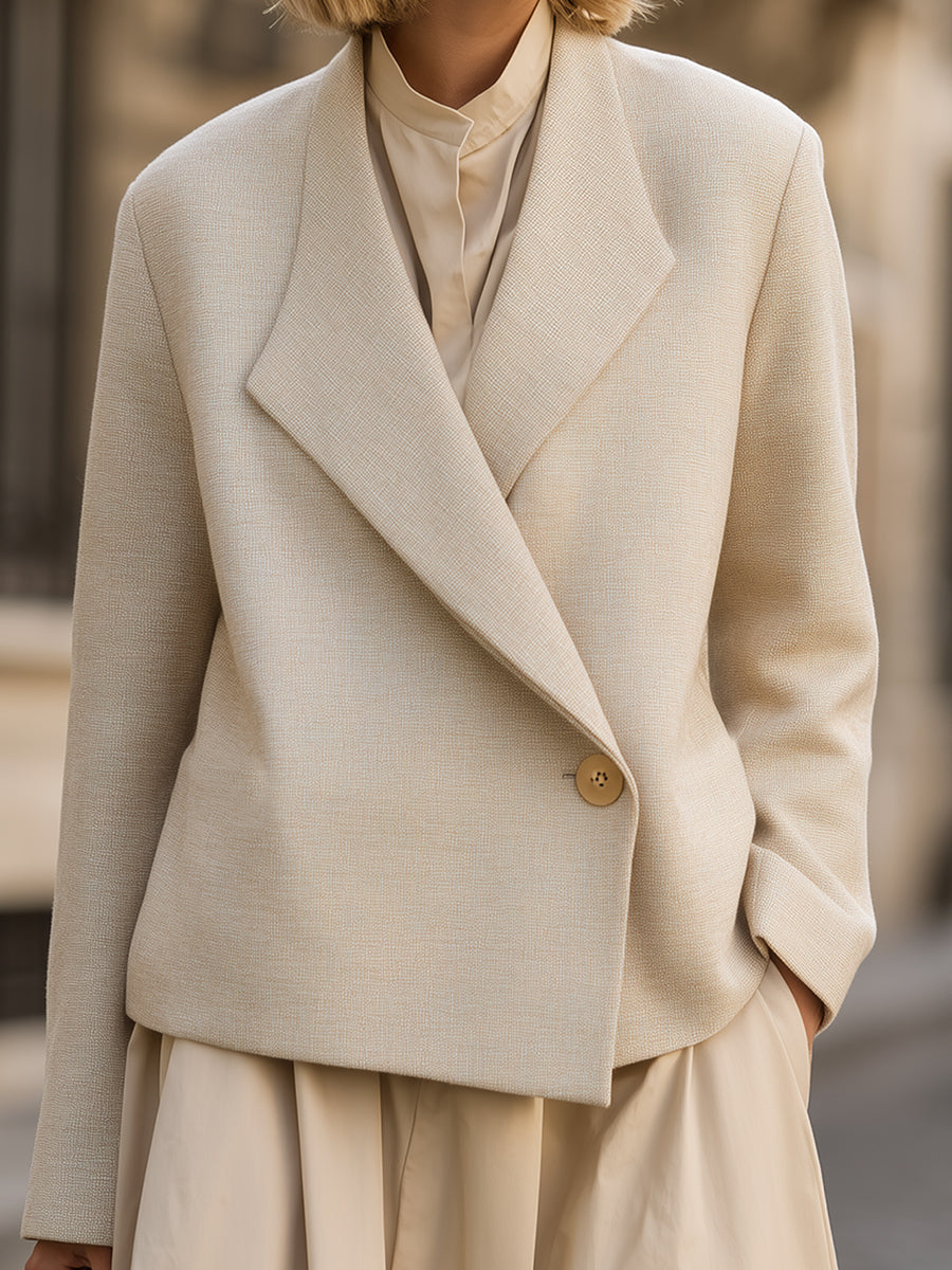 Single-Button Ivory Textured Blazer