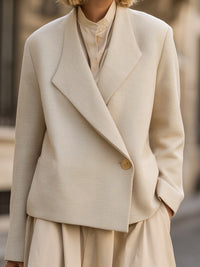 Single-Button Ivory Textured Blazer