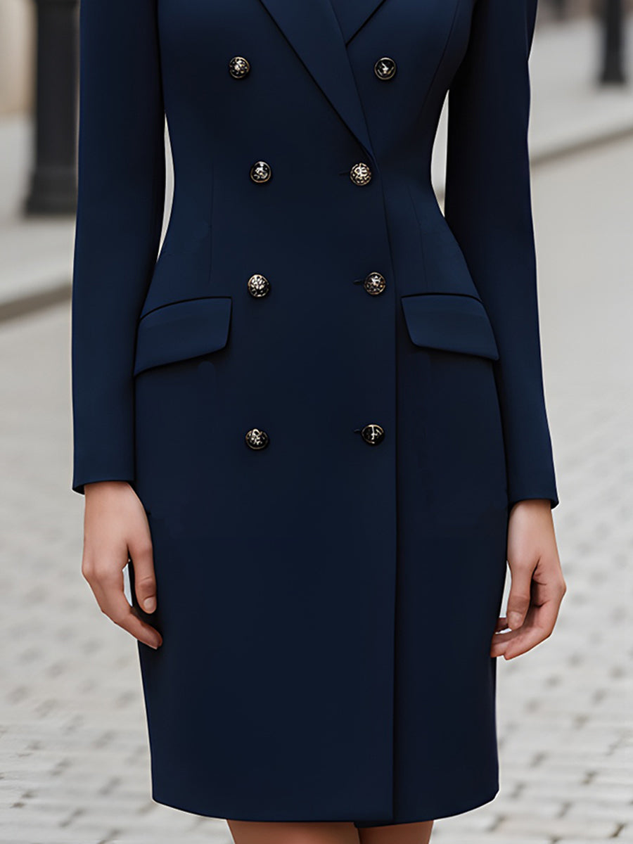 Navy Double-Breasted Military-Inspired Dress