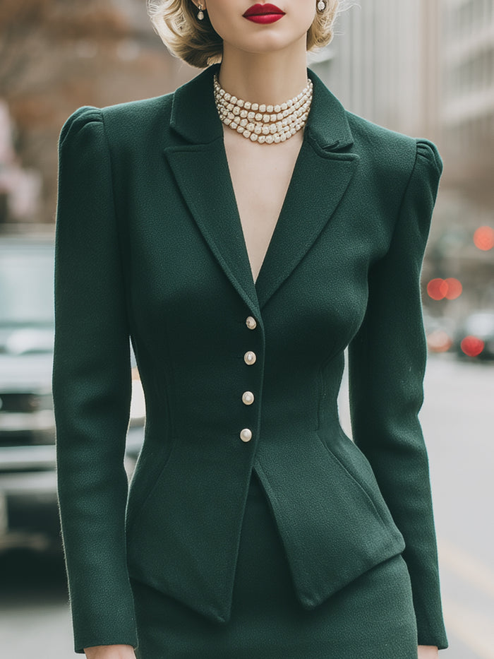 Pearl Button Ruffle Blazer