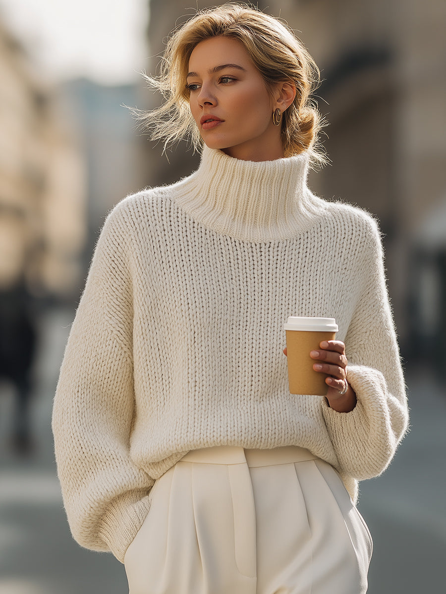 Oversized Cream Turtleneck Sweater