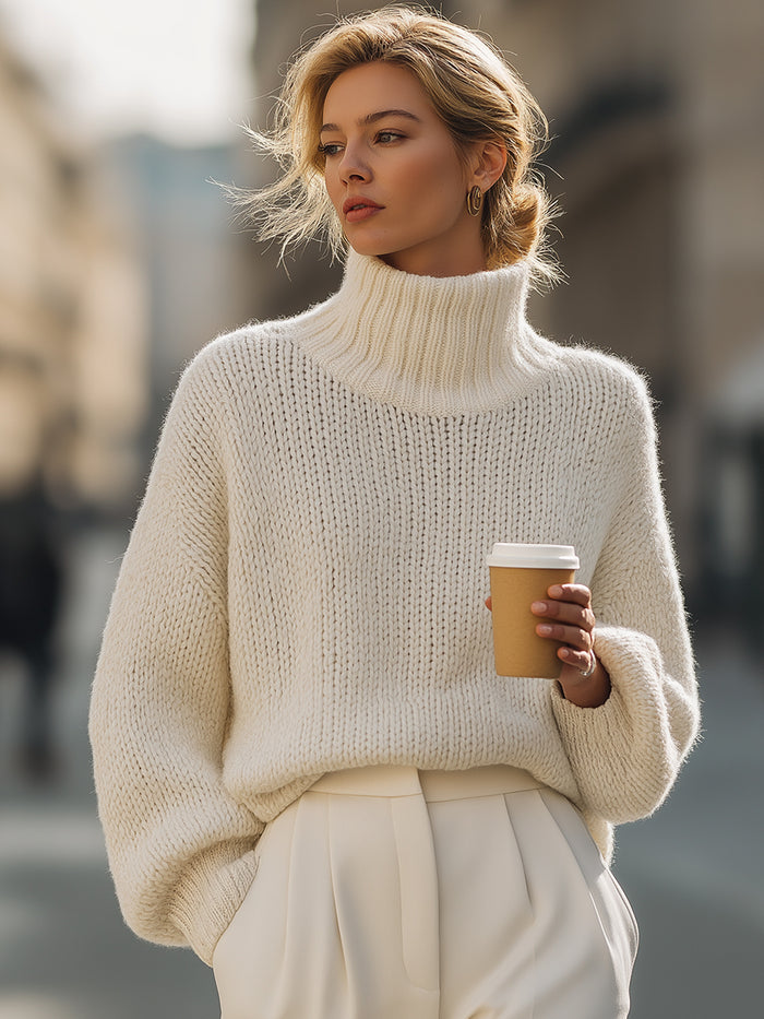 Oversized Cream Turtleneck Sweater