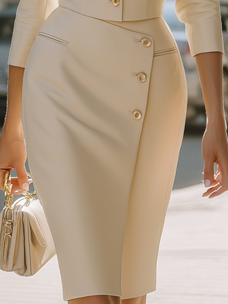 Asymmetric Blazer Dress With Three-Quarter Sleeves