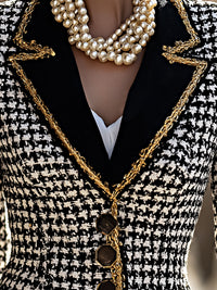 Houndstooth Gold-Trim Tweed Blazer