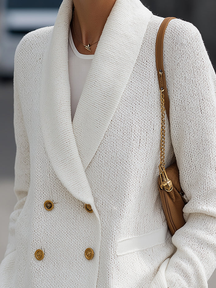Knit Double-Breasted Shawl Collar Blazer