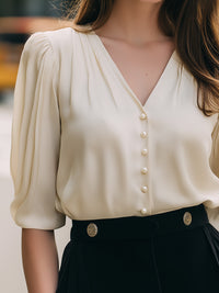 Pearl Button Pleated Blouse