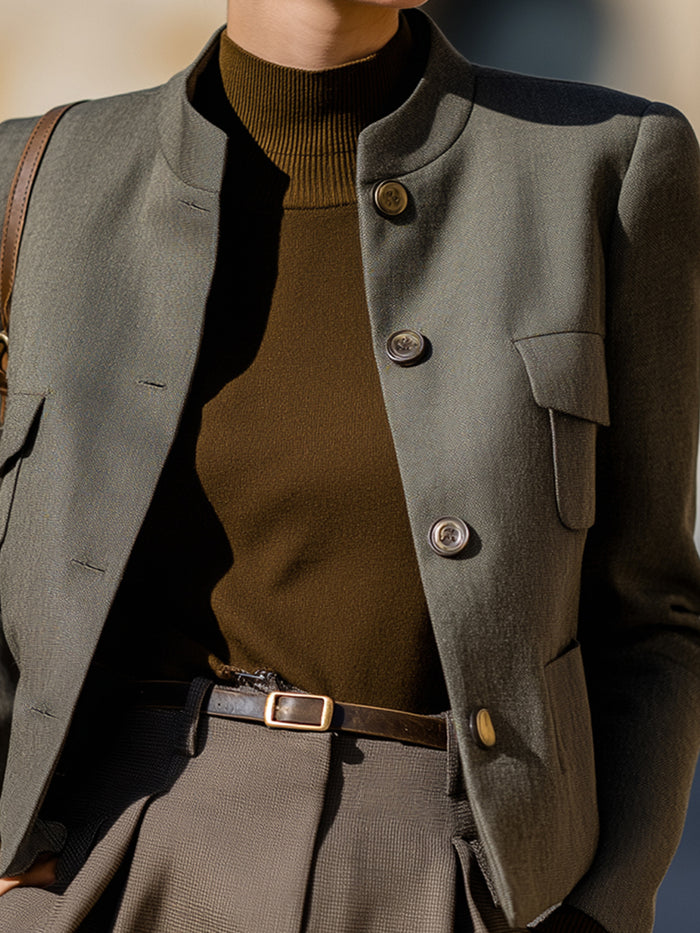 Minimalist Mandarin Collar Utility Blazer