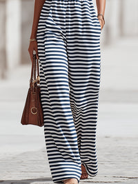 Sleeveless Mock-Neck Striped Wide-Leg Jumpsuit