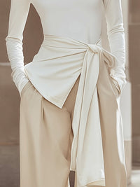 Draped Waist Turtleneck Top In Ivory