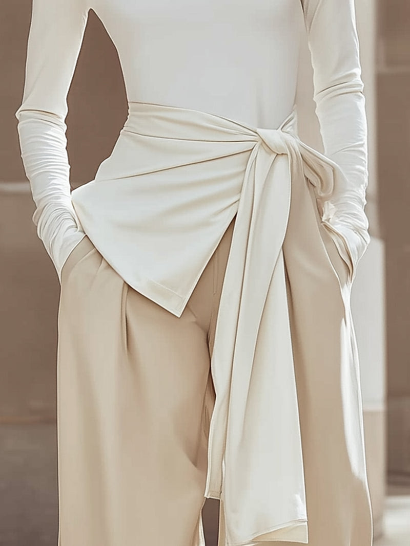 Draped Waist Turtleneck Top In Ivory