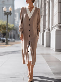 Long Button-Front Knit Cardigan