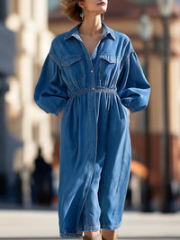 Denim Utility Midi Shirt Dress