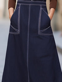 Denim Sleeveless V-Neck Maxi Dress With Contrast Stitching