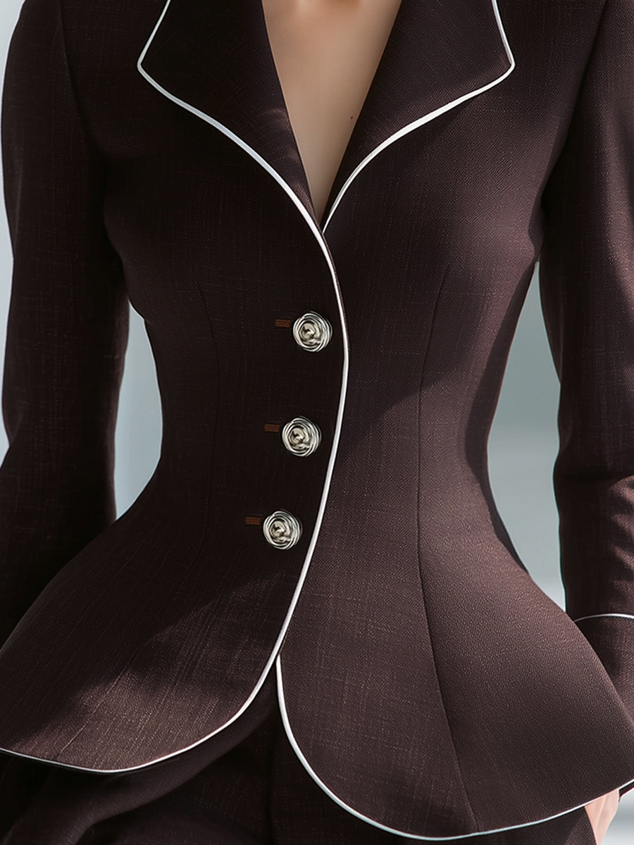 Tailored Peplum Blazer With Contrast Piping