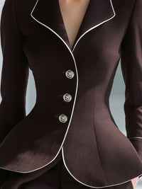 Tailored Peplum Blazer With Contrast Piping