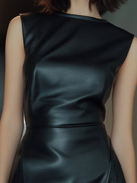Sleeveless Faux Leather Asymmetrical Mini Dress