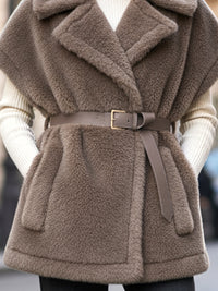 Faux Shearling Vest Coat With Belt