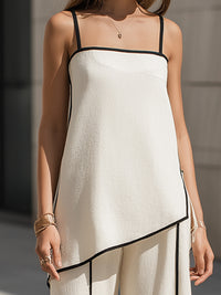 Asymmetric Piped Camisole Top & Wide-Leg Pants Two-Piece Set