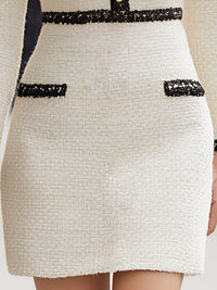 Contrast Trim Pearl Button Tweed Mini Dress