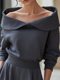 Charcoal Off-Shoulder Knit Top