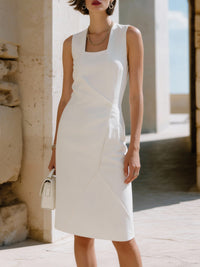 Ivory Sleeveless Asymmetric Wrap Sheath Dress