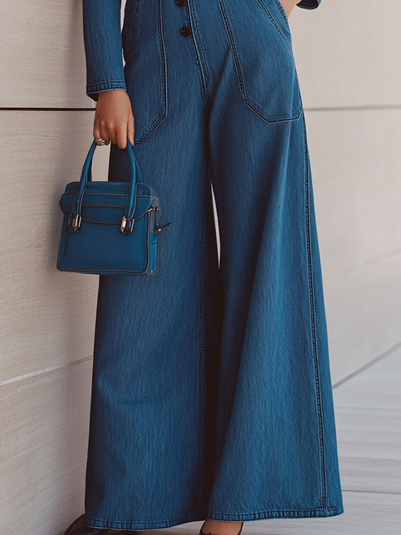 Tailored Denim Wide-Leg Jumpsuit