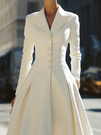 Ivory Longline Blazer Dress With Pleated Skirt