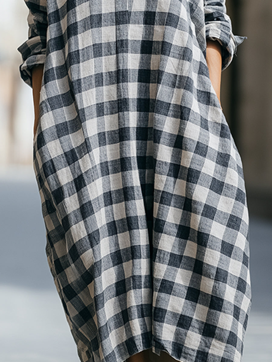 Relaxed Checkered Midi Shirt Dress
