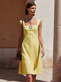 Lemon Yellow Square-Neck A-Line Mini Dress