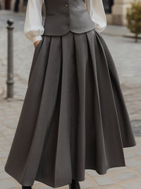 Structured Gray Tank, Pleated Maxi Skirt, And Off-White Base Three-Piece Set
