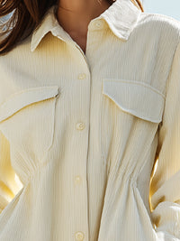 Corduroy Striped Button-Down Shirt Dress With Pockets