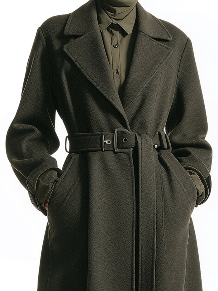 Olive Green Belted Longline Coat