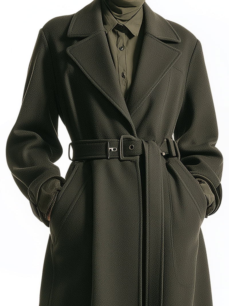 Olive Green Belted Longline Coat