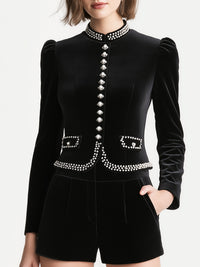 Velvet Pearl-Embellished Tailored Jacket