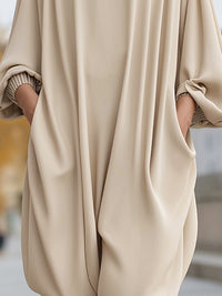 Elegant Oversized High-Neck Drape Dress With Batwing Sleeves