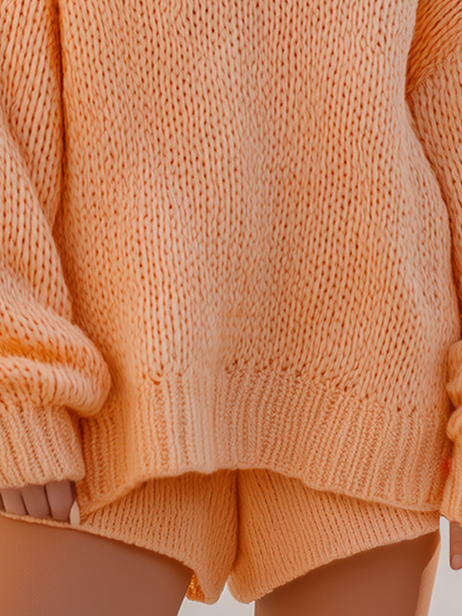 Peach Knit Lounge Sweater & Shorts Set