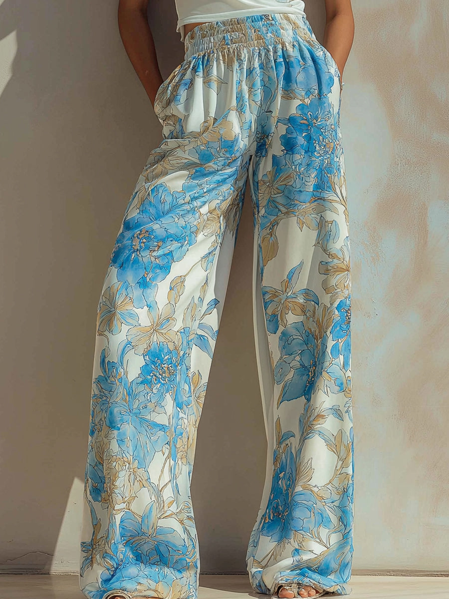 Sleeveless Floral Top & Wide-Leg Pants Resort Set