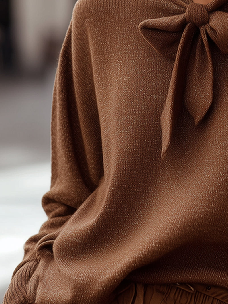 Mocha Bow-Tie Knit Sweater