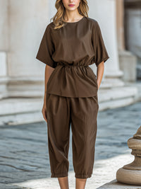Relaxed Short-Sleeve Top & Cropped Pants Coordinated Set