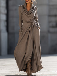 Luxe Cowl Neck Draped Midi Dress With Side Knot
