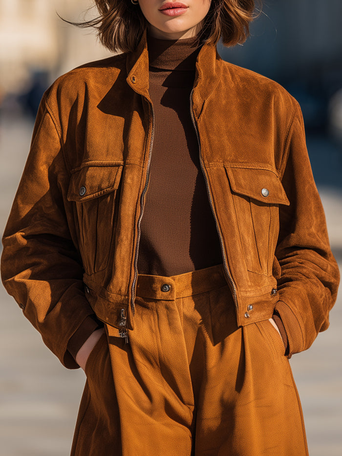 Caramel Suede Cropped Jacket