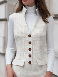 Elegant Tweed Mini Dress And Knit Turtleneck Two-Piece Set