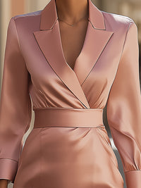 Satin Wrap Lapel Midi Dress