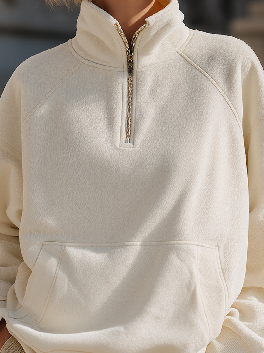 Cream Half-Zip Pullover Sweatshirt