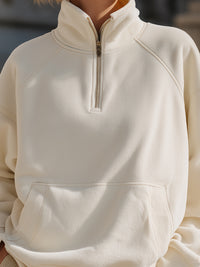 Cream Half-Zip Pullover Sweatshirt