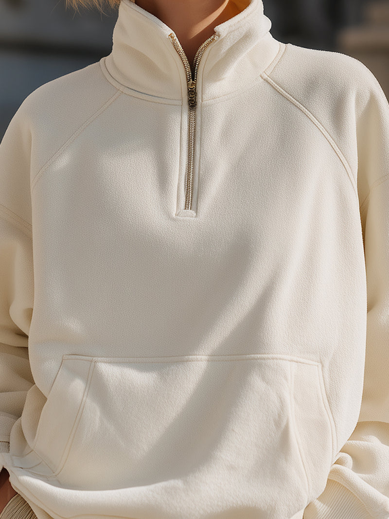 Cream Half-Zip Pullover Sweatshirt