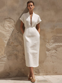 Ethereal Linen-blend V-Neck Midi Dress