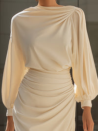 Champagne Draped Satin Midi Dress